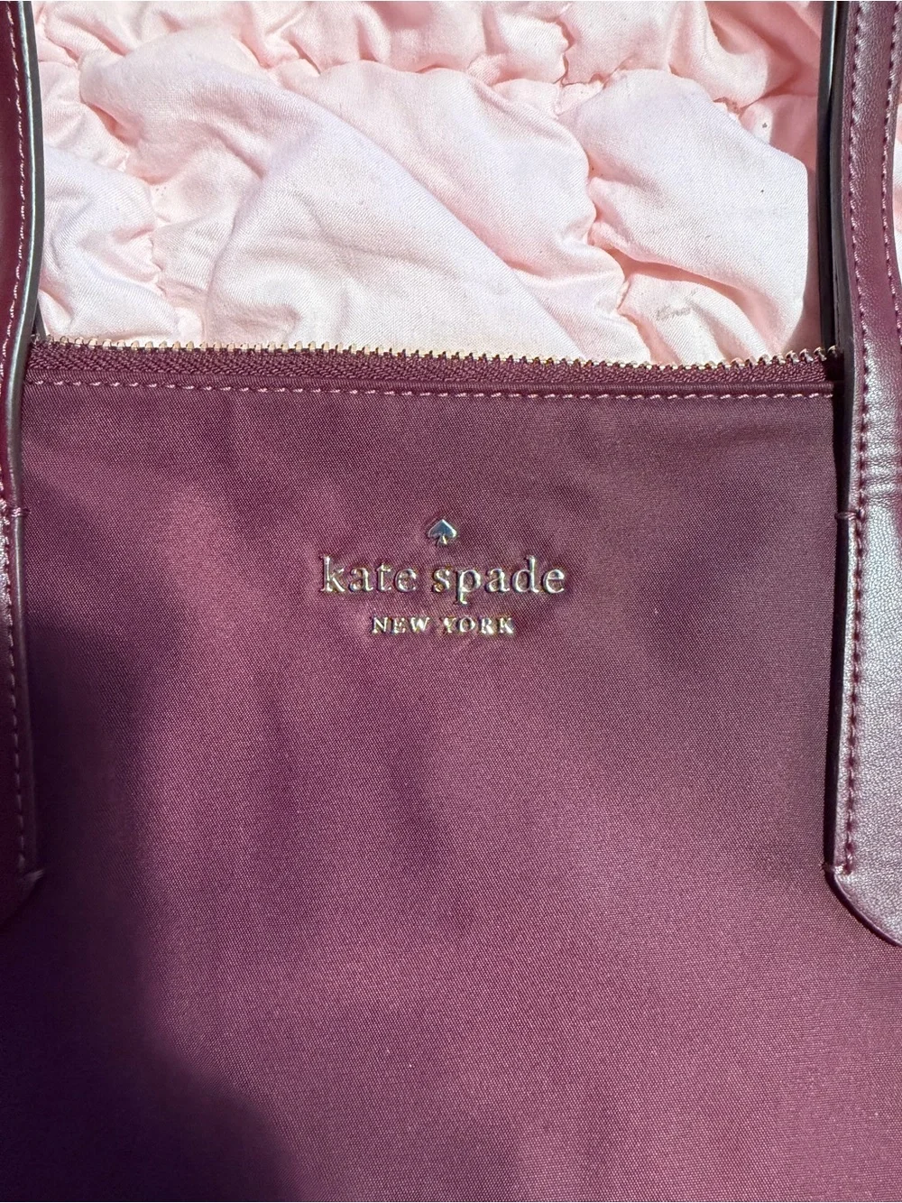 kate spade New York Wine Nylon Tote with Leather Trim